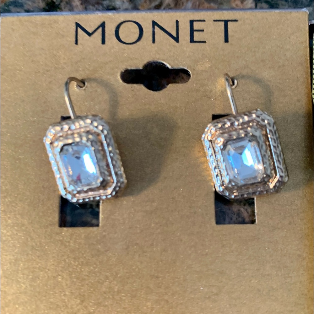 Monet Gold Crystal Post Earrings NWT Rectangular Minimalist Vintage Classic